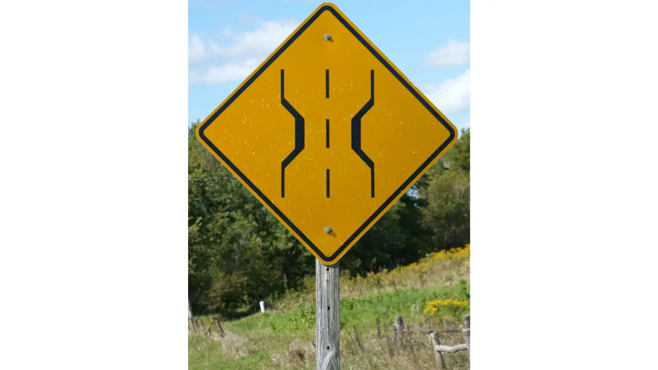 narrow bridge road sign in usa